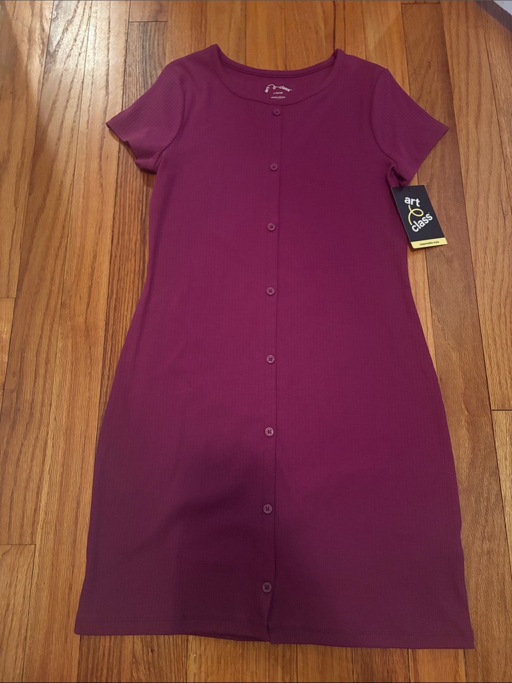 art class purple faux button-front ribbed tee dress